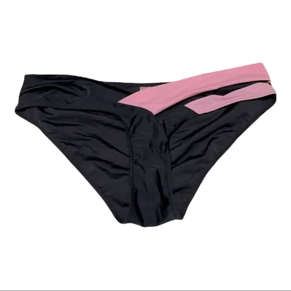 Black & Pink Crisscross Front Bikini Bottom XXXL